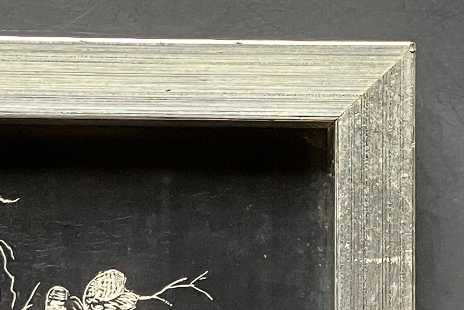 Small Vintage Hand Painted and Etched Original Art, Tree With Flowers, Signed