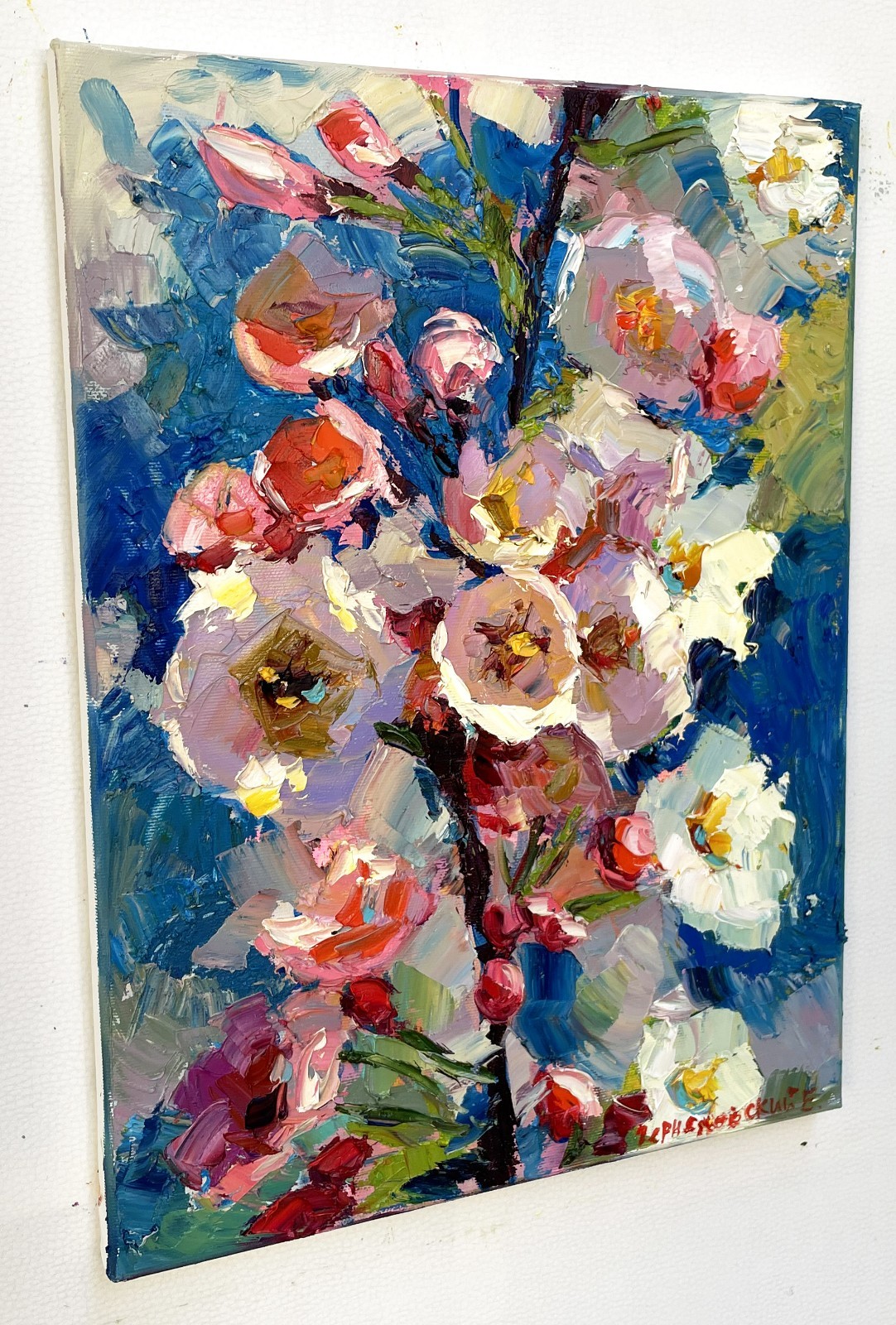 Flowers painting Original artwork Impressionism Oil on canvas by E Chernyakovsky