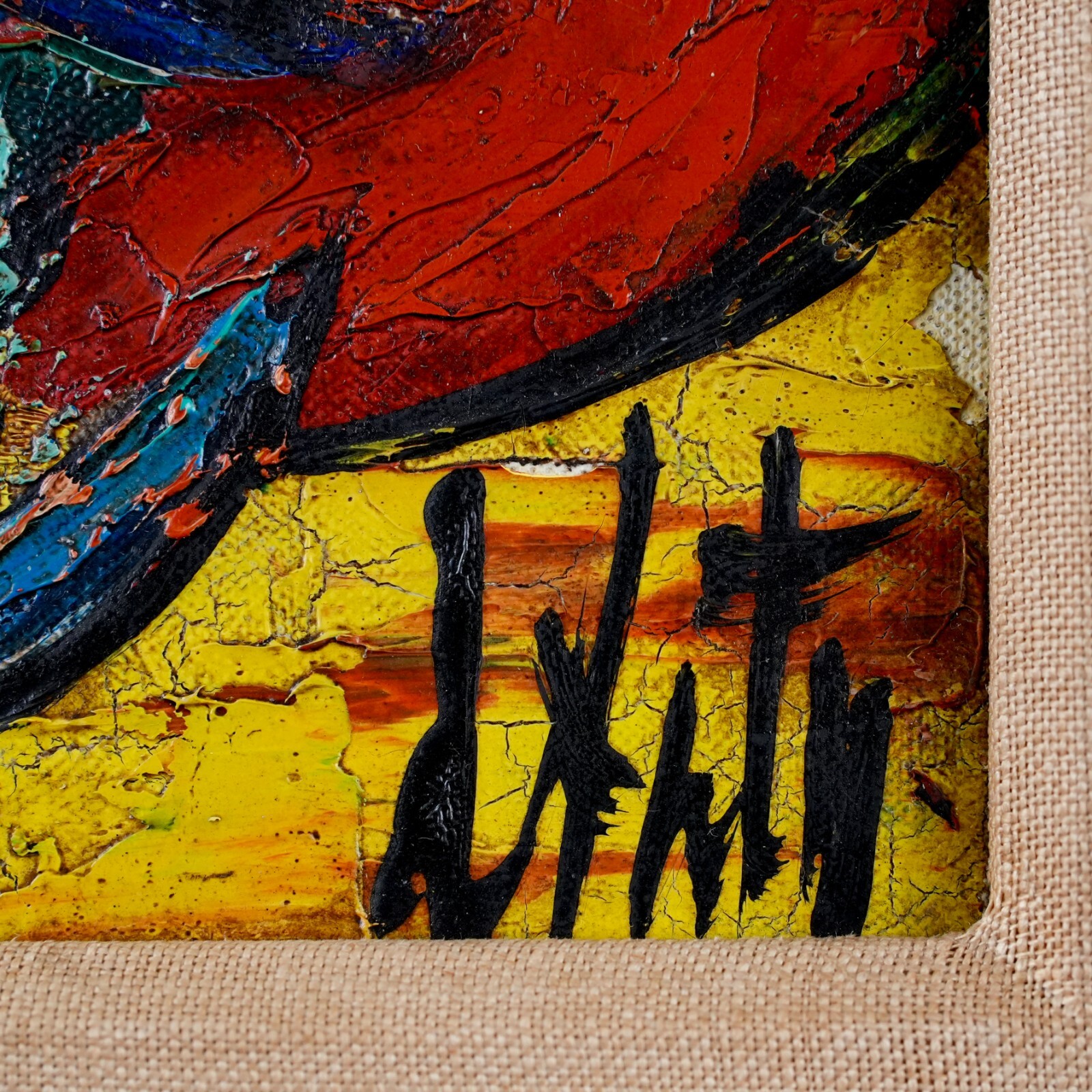 Vintage Original Expressionist Oil on Canvas «Clown Dancer» By Henry D’Anty