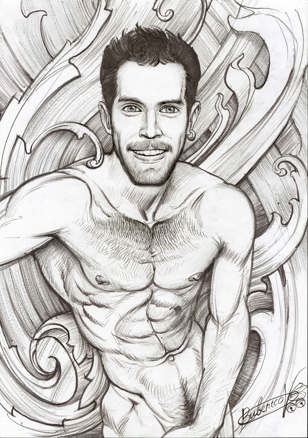 Gay Art original painting «Network guy»  16,5 * 11,6 in. nude erotica