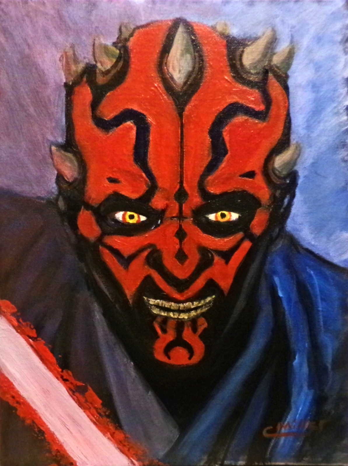 Darth Maul Original Acrylic Painting 9×12 Star Wars Wall Art Signed Unframed