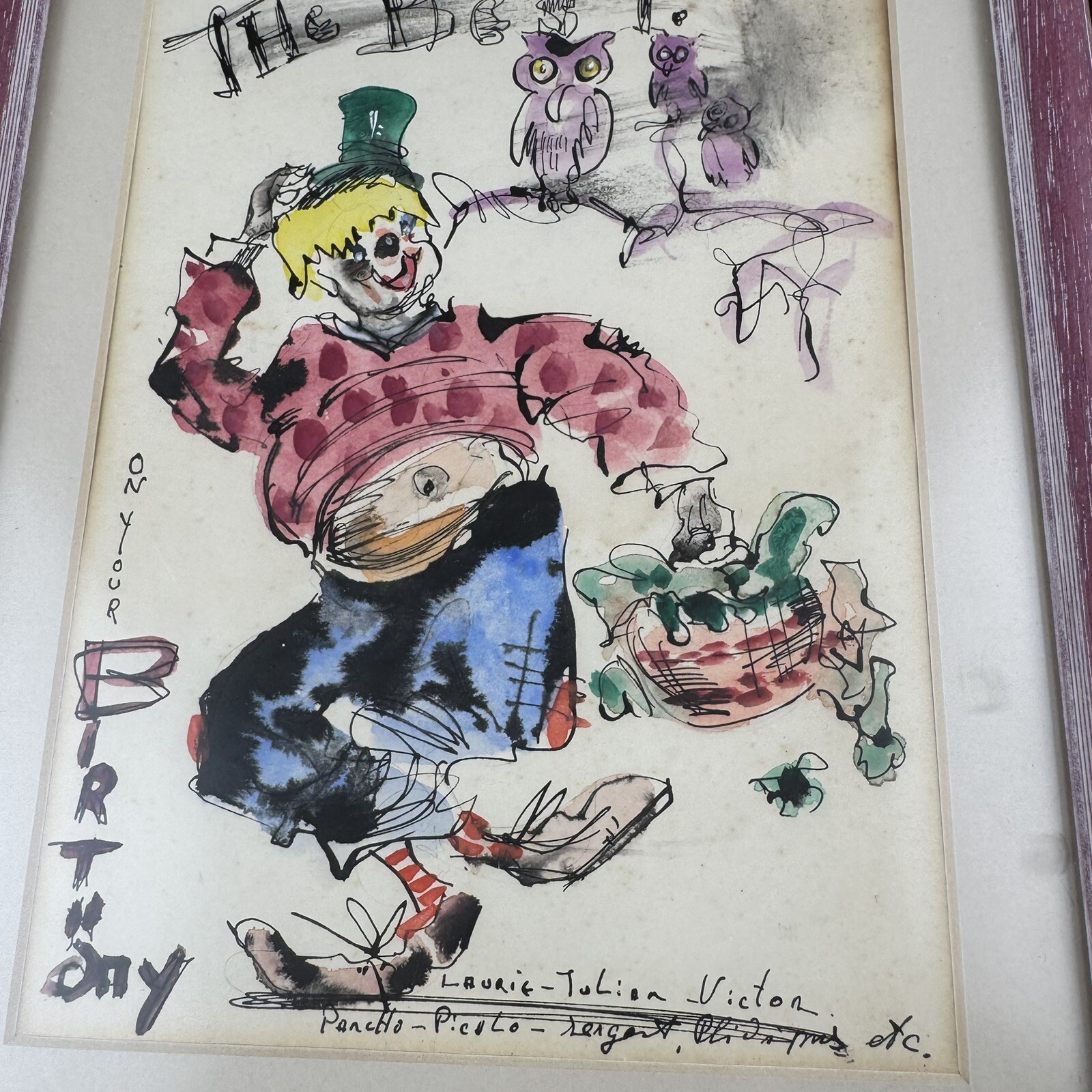 Original Signed Framed Art Dancing Clown Gypsy Laurie Julian Victor Pancho Picol