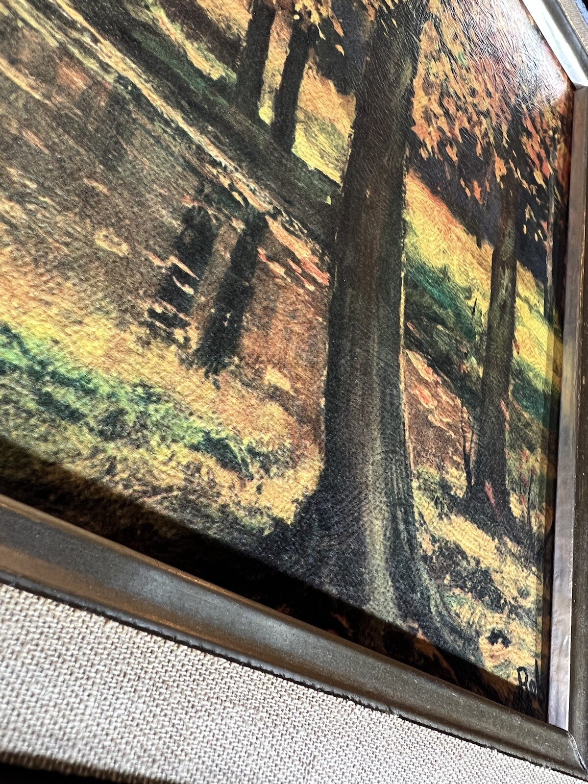Signed Rob American Impressionist Autumn Landscape Oil Lithograph MCM Dated 1966