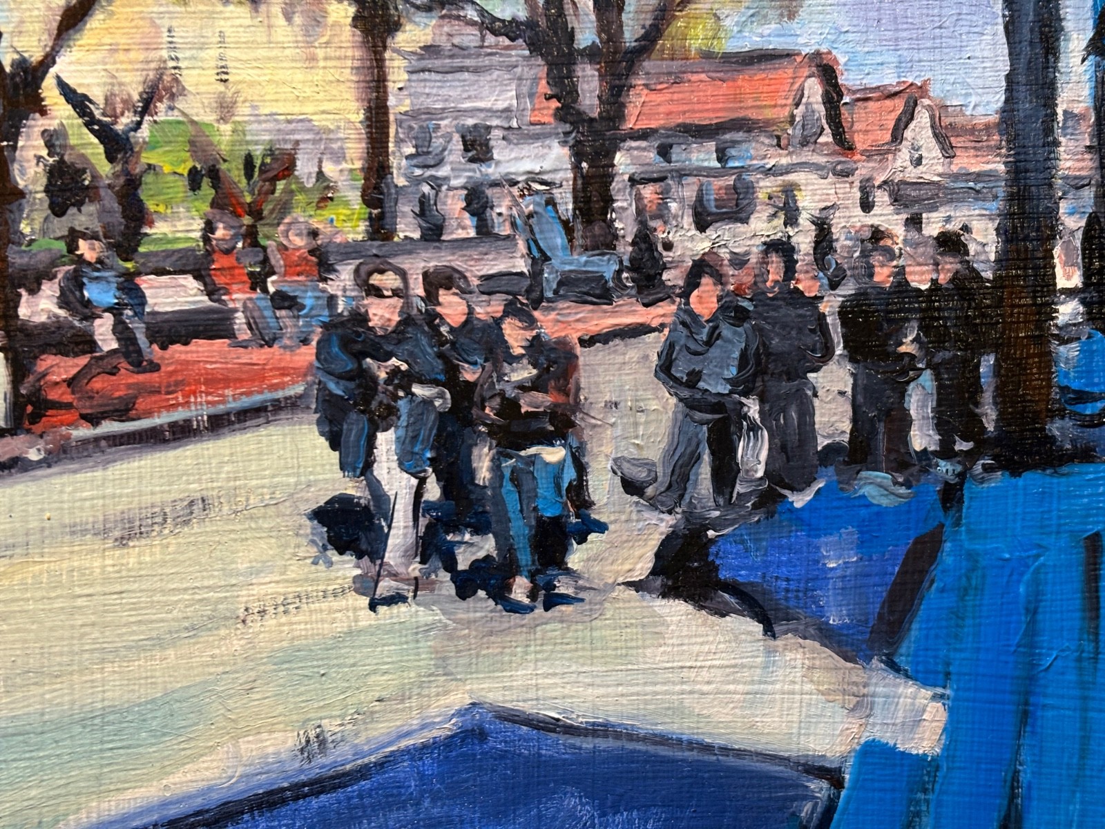Sheila Barbone, Oil/Panel, Signed, «Blue Shadows on Commercial St.» Provincetown