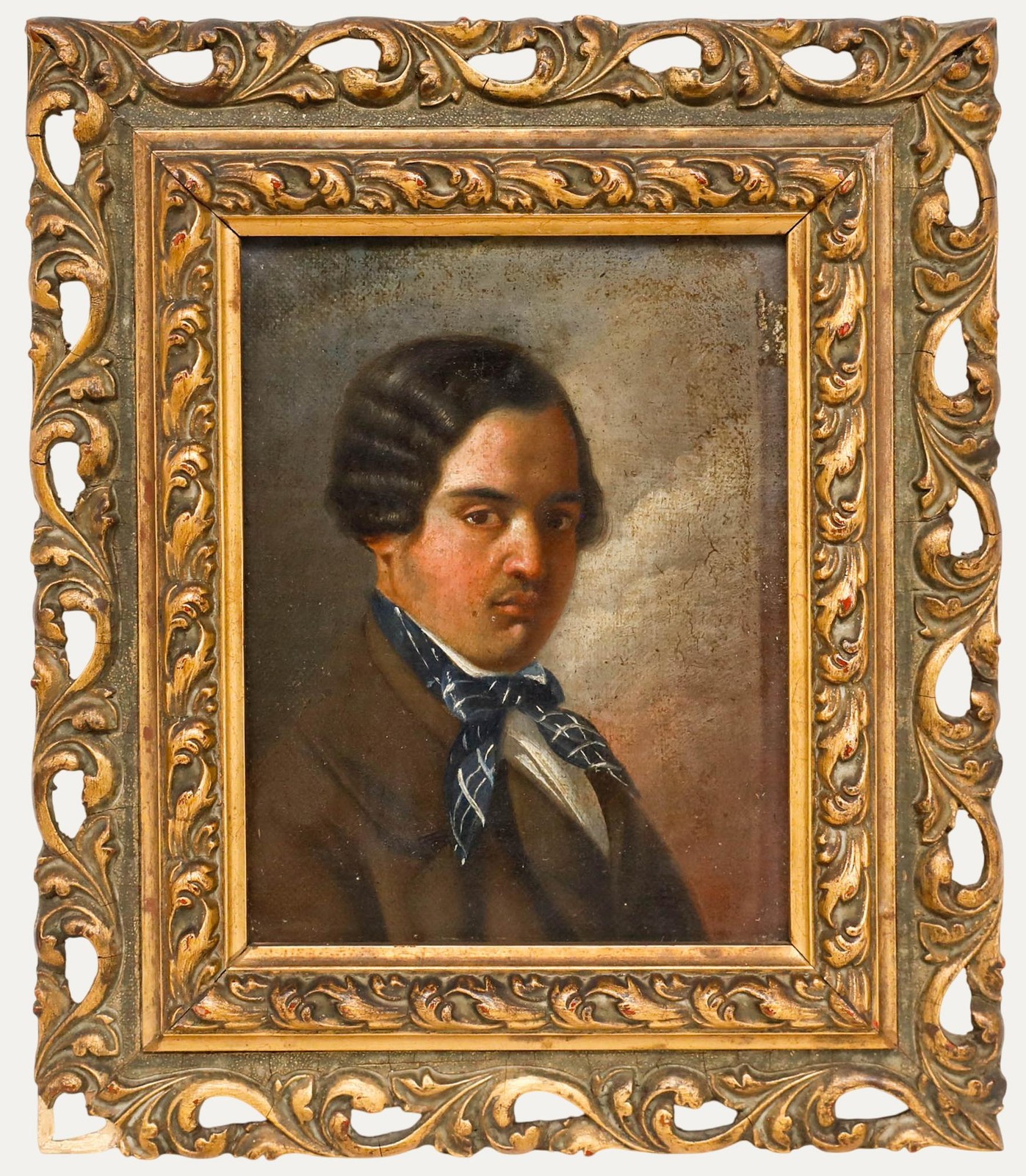 French School 19th Century Oil – Man in a Chequered Neckerchief