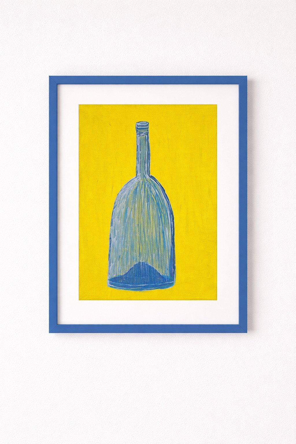 Blue Bottle on Yellow Original Acrylic Painting Modern Pop Art Wall Decor.