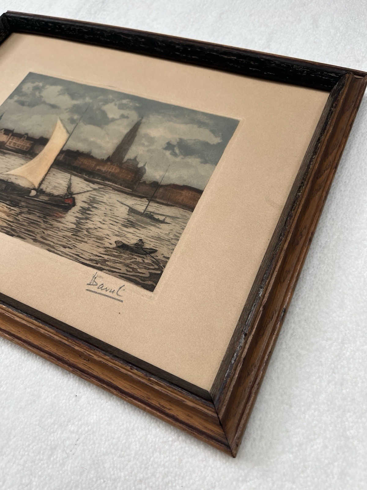 Vintage Etching Artwork “Rade du port d’Anvers” By Davul Skyline Of Antwerp