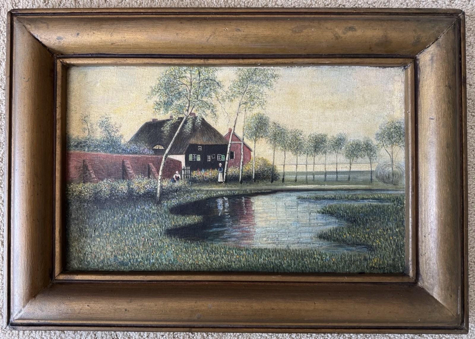 French Naive Original Impressionist Oil Painting Art Landscape Figures