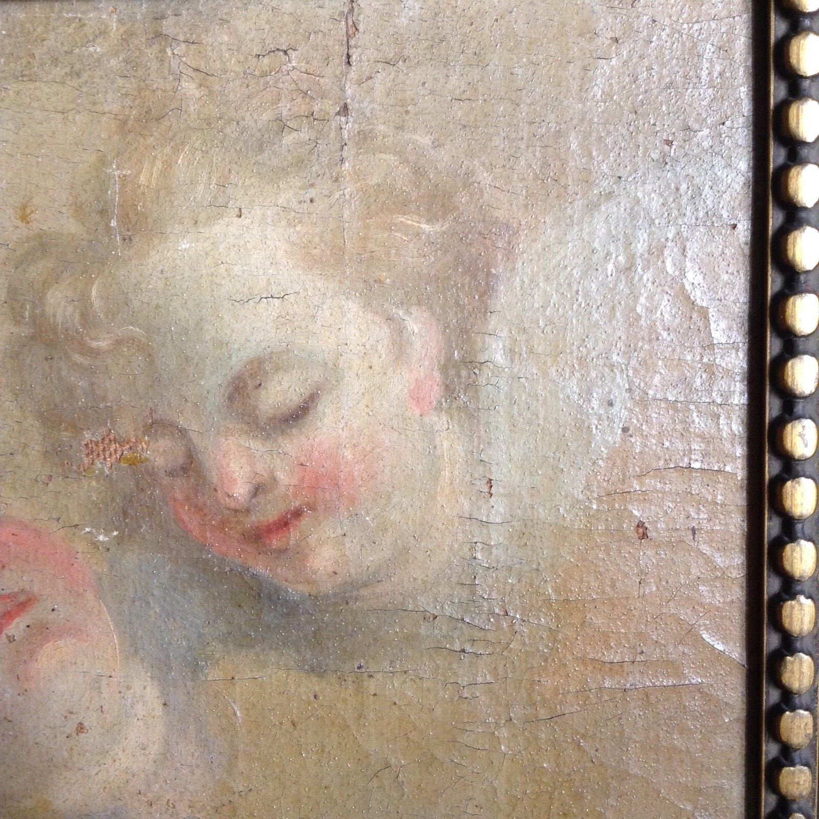 Antique Small Original Flemish Baroque Oil Canvas 1700’s – Angel Heads RUBENS ?