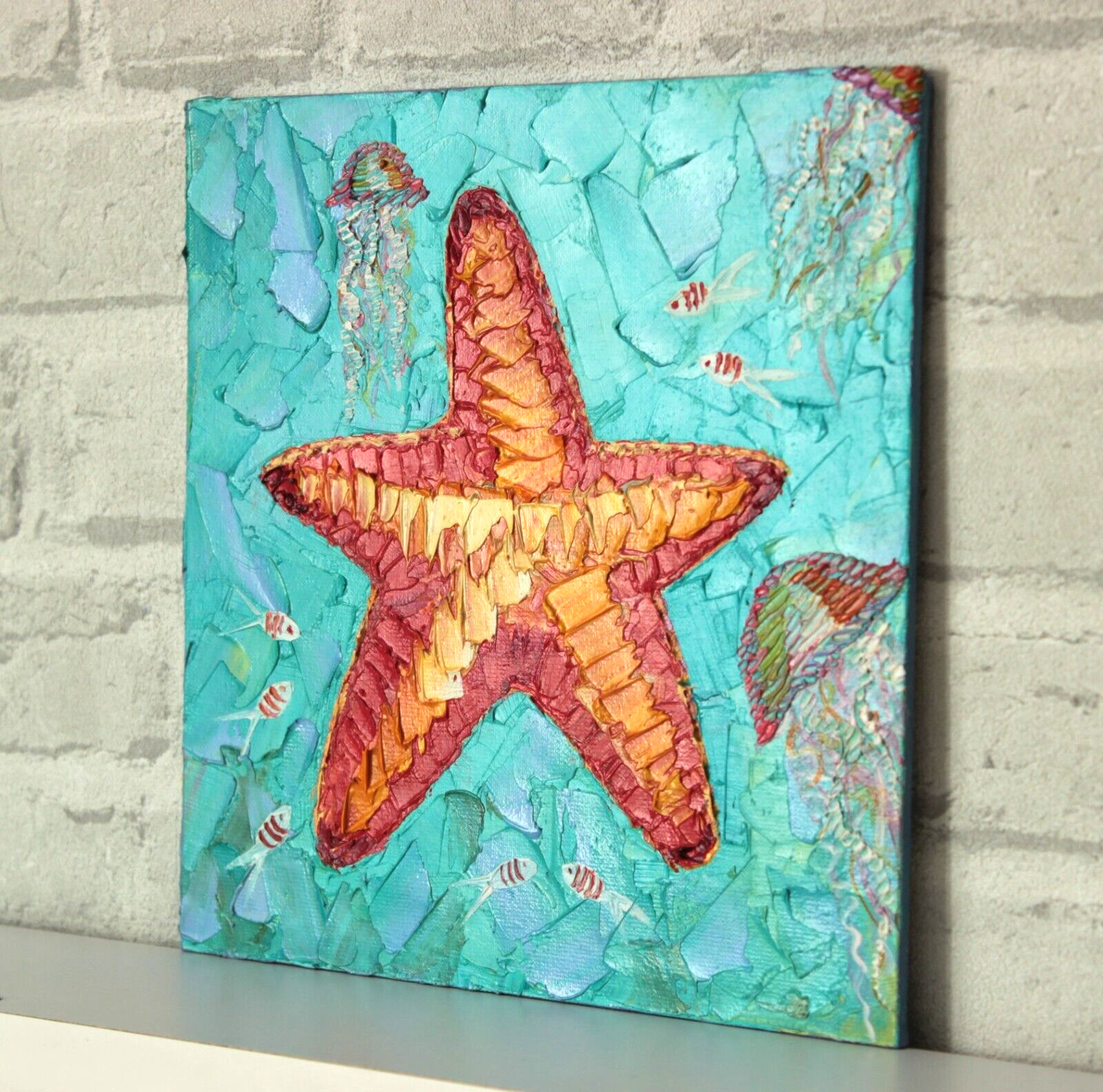 Original Oil Canvas Painting «Bright Starfish» Art by Ukrainian Artist