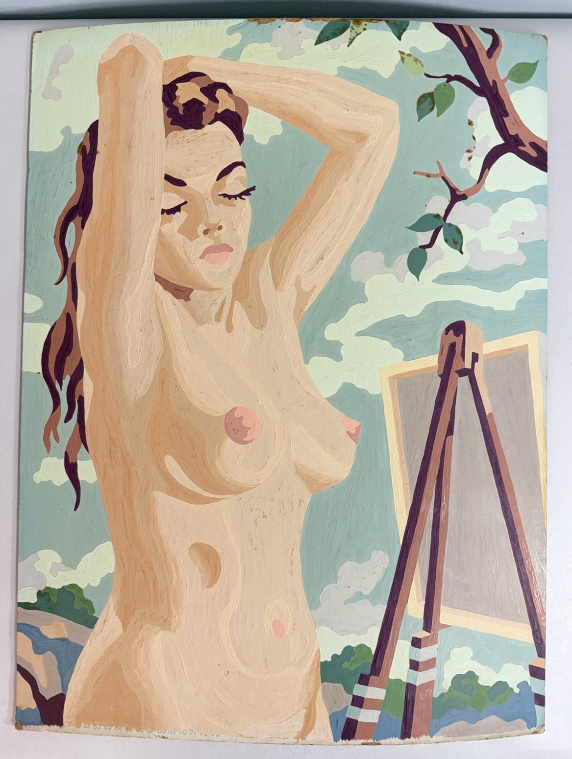Vintage 1950s Nude Paint By Number Woman Model 16” x 12” Mid-Century