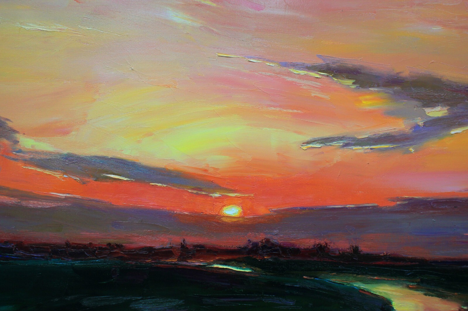 Sunset river painting IMPRESSIONISM original art Oil on canvas by A Onipchenko