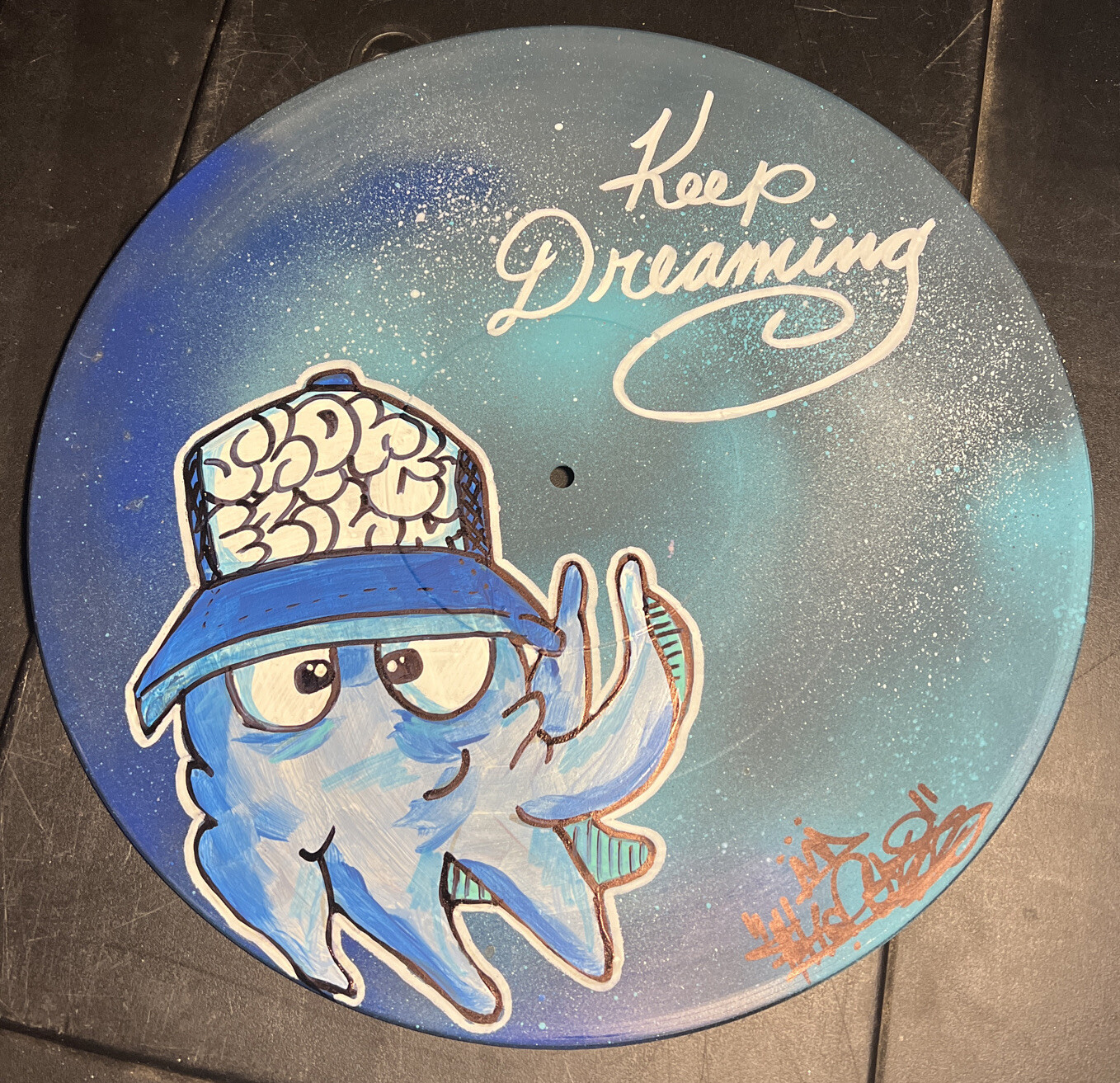 Hand Painted Vinyl Record Graffiti Shortiez Ink Octopus Keep Dreaming Art Deco