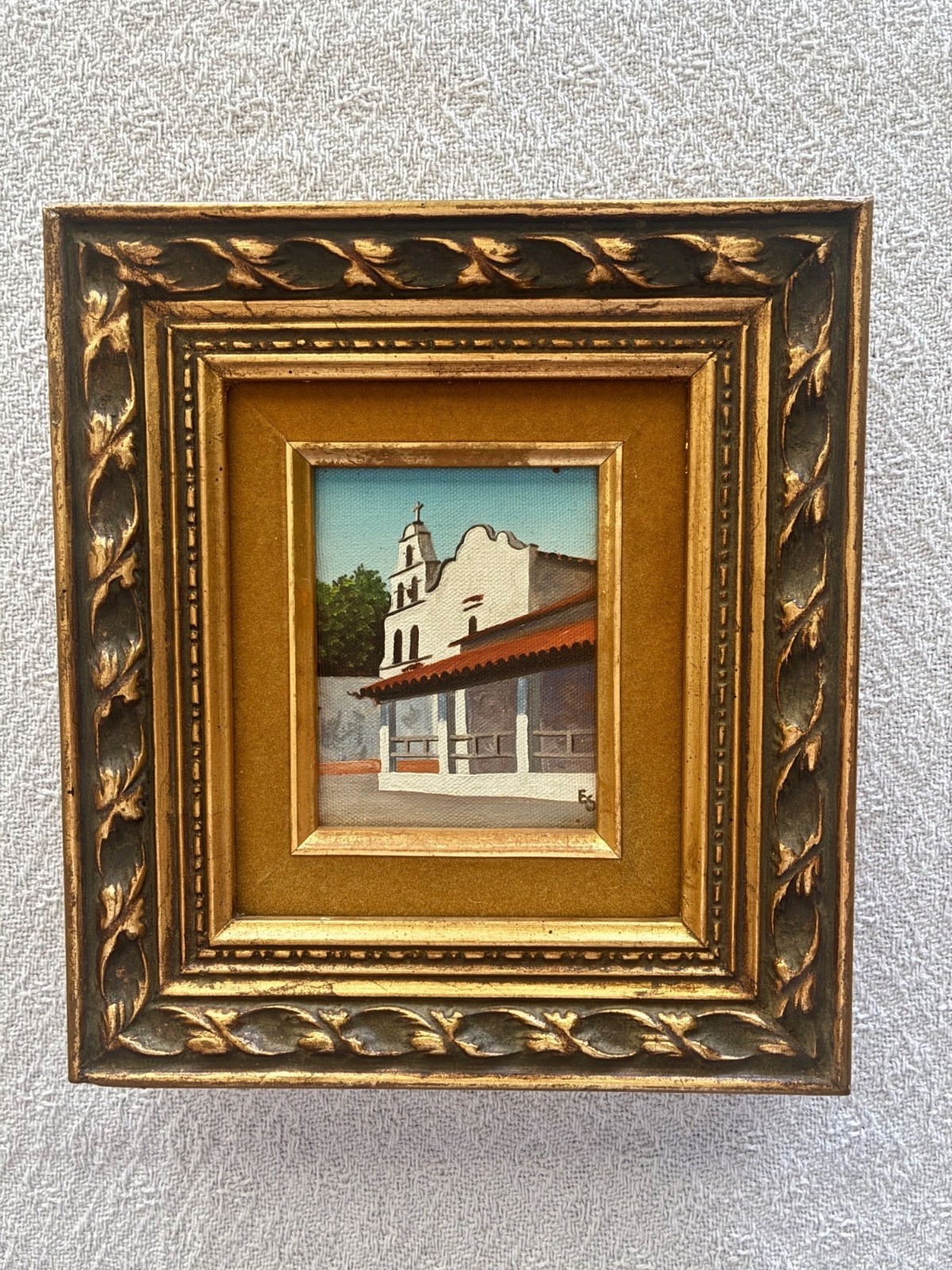 Vintage «Mission San Diego de Alcalá» Signed Eugene Schmidt Oil Painting Framed