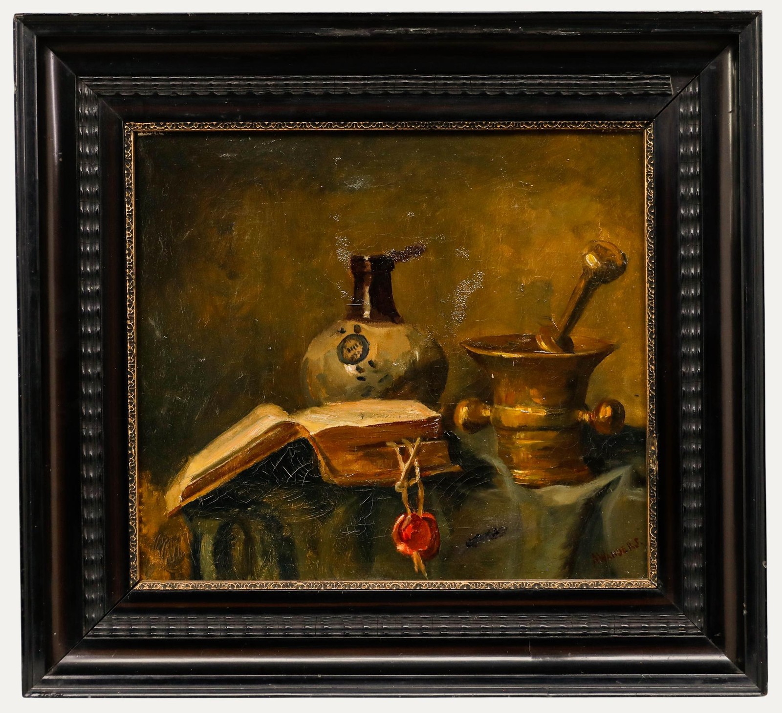 A. Wanders – Framed Early 20th Century Oil, Still Life with Sake Bottle