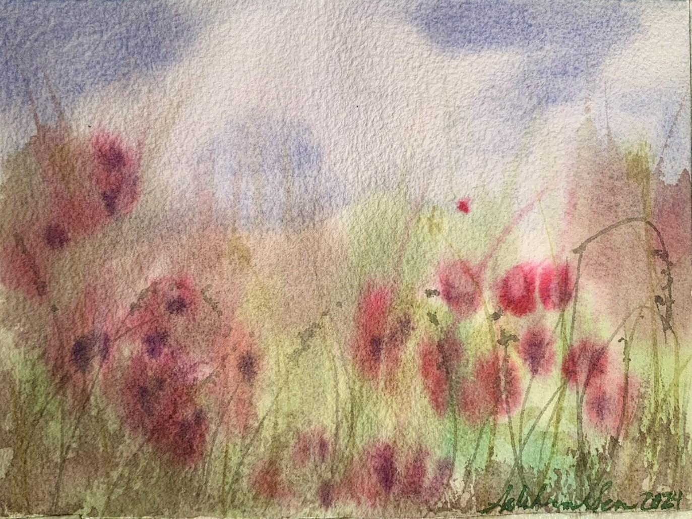 Custom watercolor painting Pink Flower floral art colorful plants nature artwork