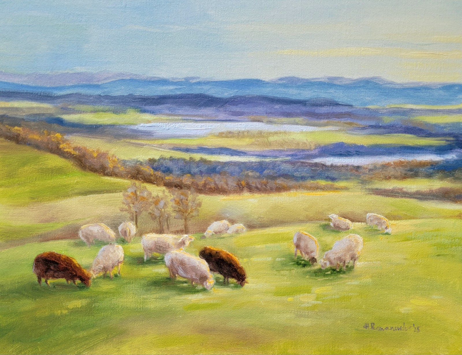 Original Oil Painting of Sheep Pastoral Silence Landscape Wall Art