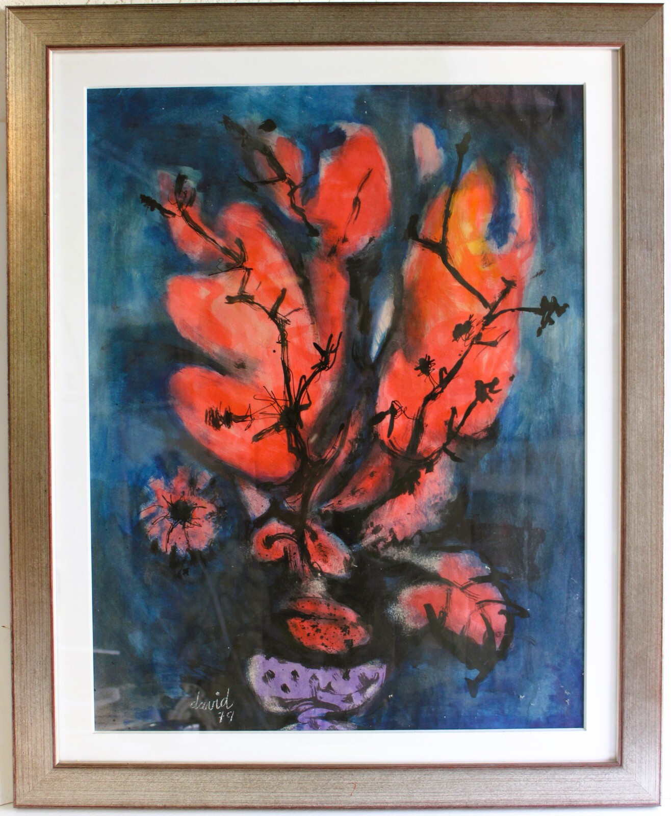 JUAN DAVID POSADA 1911-1981 MIXED MEDIA PAINTING 1979 SIGNED CUBAN LISTED ARTIST