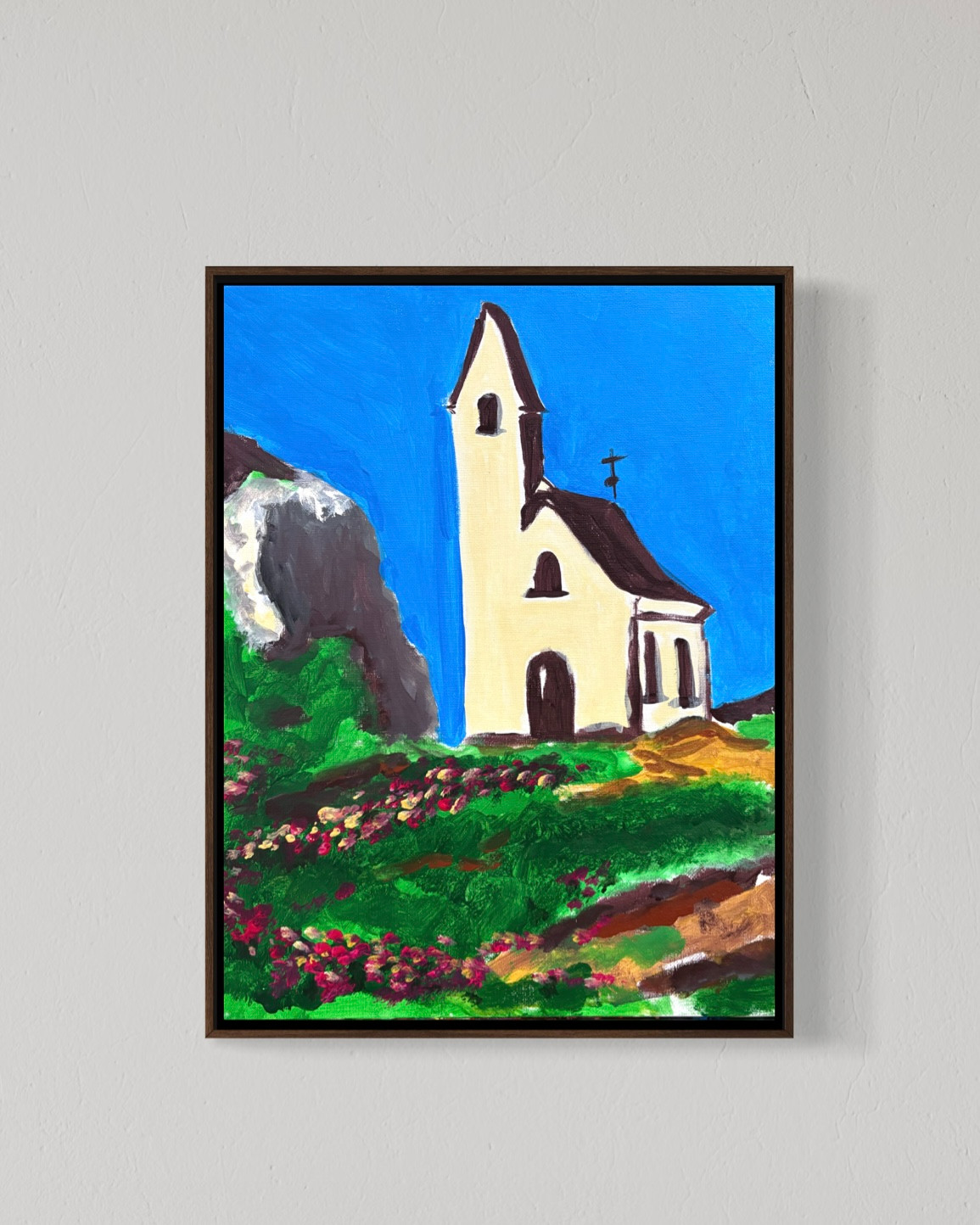 Original Church On A Hill 12×16 Canvas Abstract Landscape Vibrant Nature Art