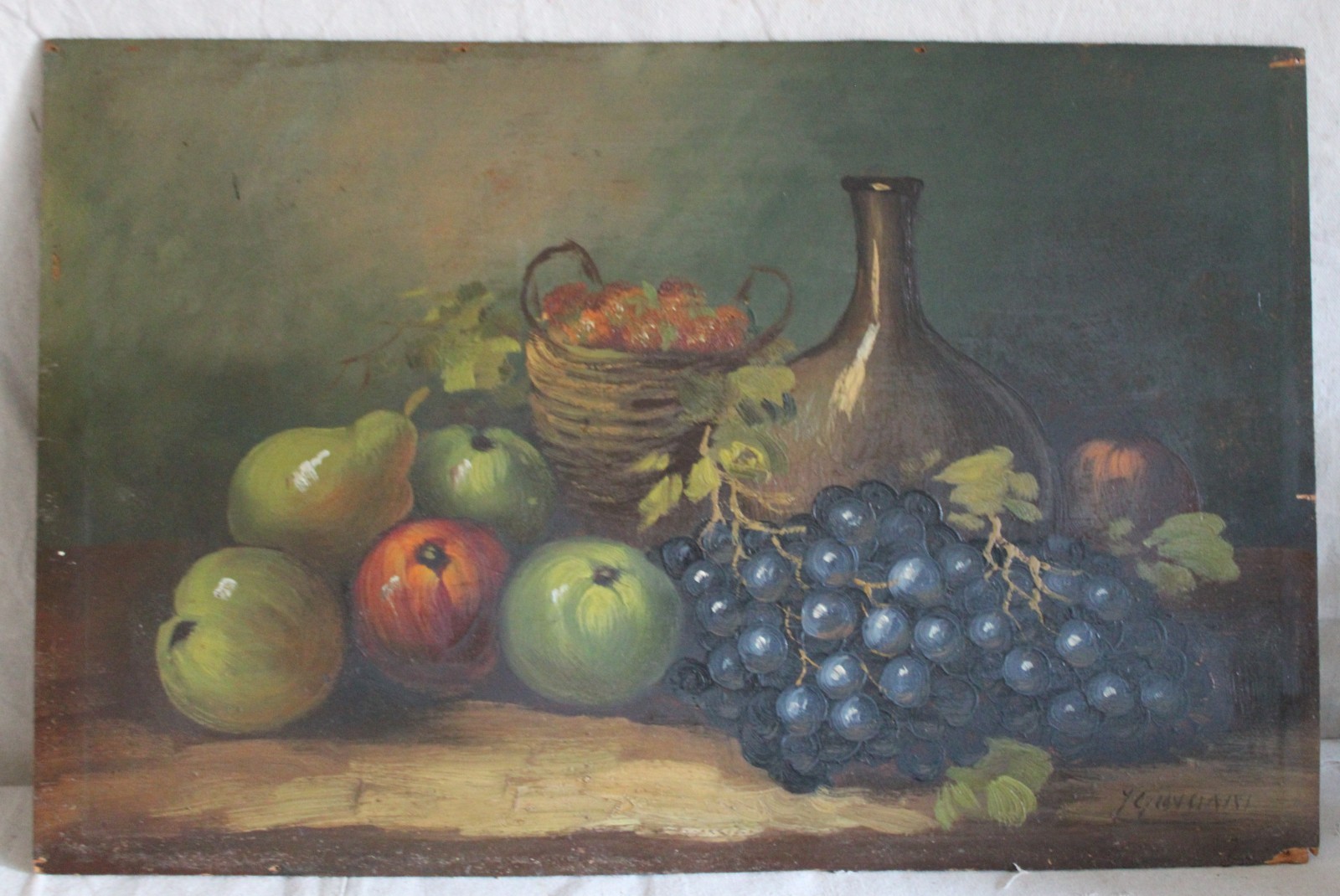VINTAGE IMPRESSIONIST OIL PAINTING FLORAL RED GERANIUM FOLK ART SIGN GILT FRAME
