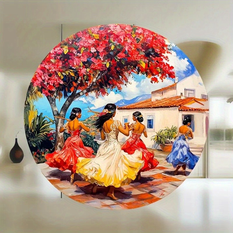 Exotic Dance Red Flowers Dancing Figures Aluminum Wall Art