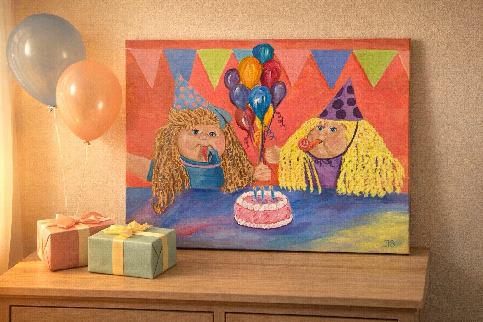 Cabbage Patch Dolls Birthday Painting 22×28 Nostalgia Party Toy Wall Art