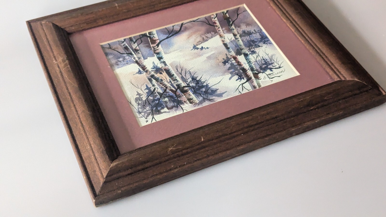 Vintage Framed Matted Signed Original Winter Landscape Watercolor Painting