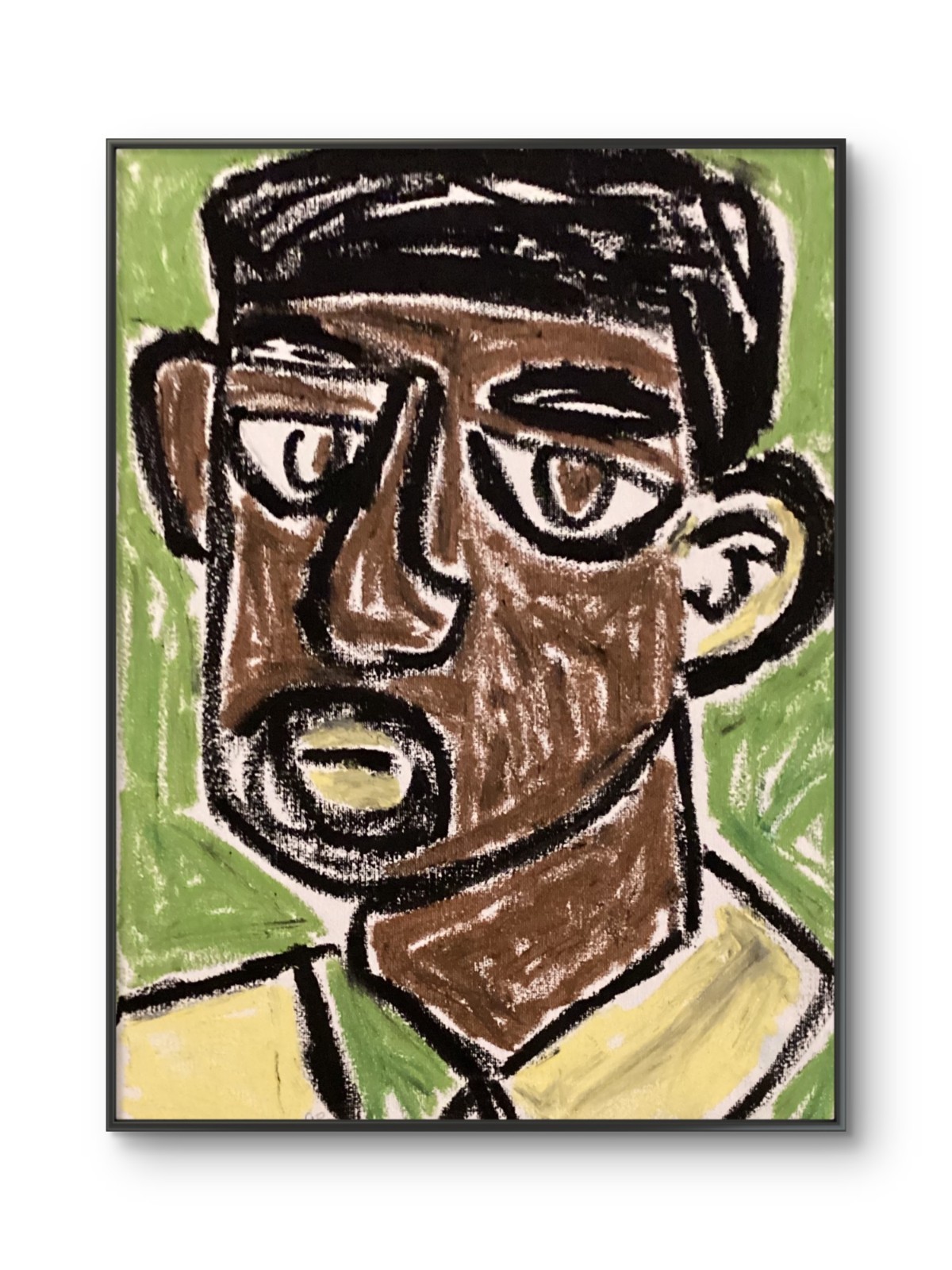 Neo Expressionism Black Boy Face Figure Person Green Original Art 11×14 Canvas