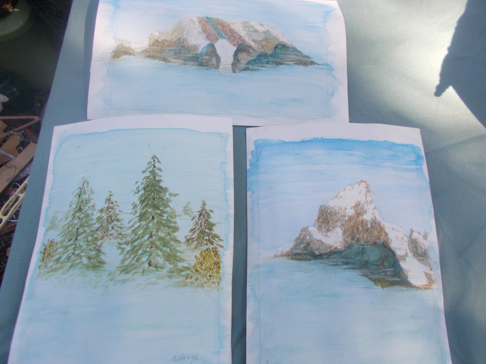 Three Watercolor paintings originals unframed «Teton Mist» Volumes 1-3