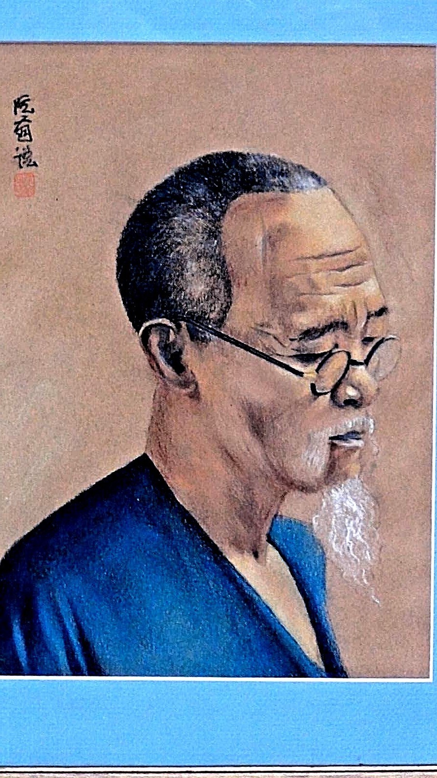 ANTIQUE CHINESE ORIGINAL PASTEL PAINTING OF AN OLD MAN PORTRAIT,ARTIST SIGN&SEAL
