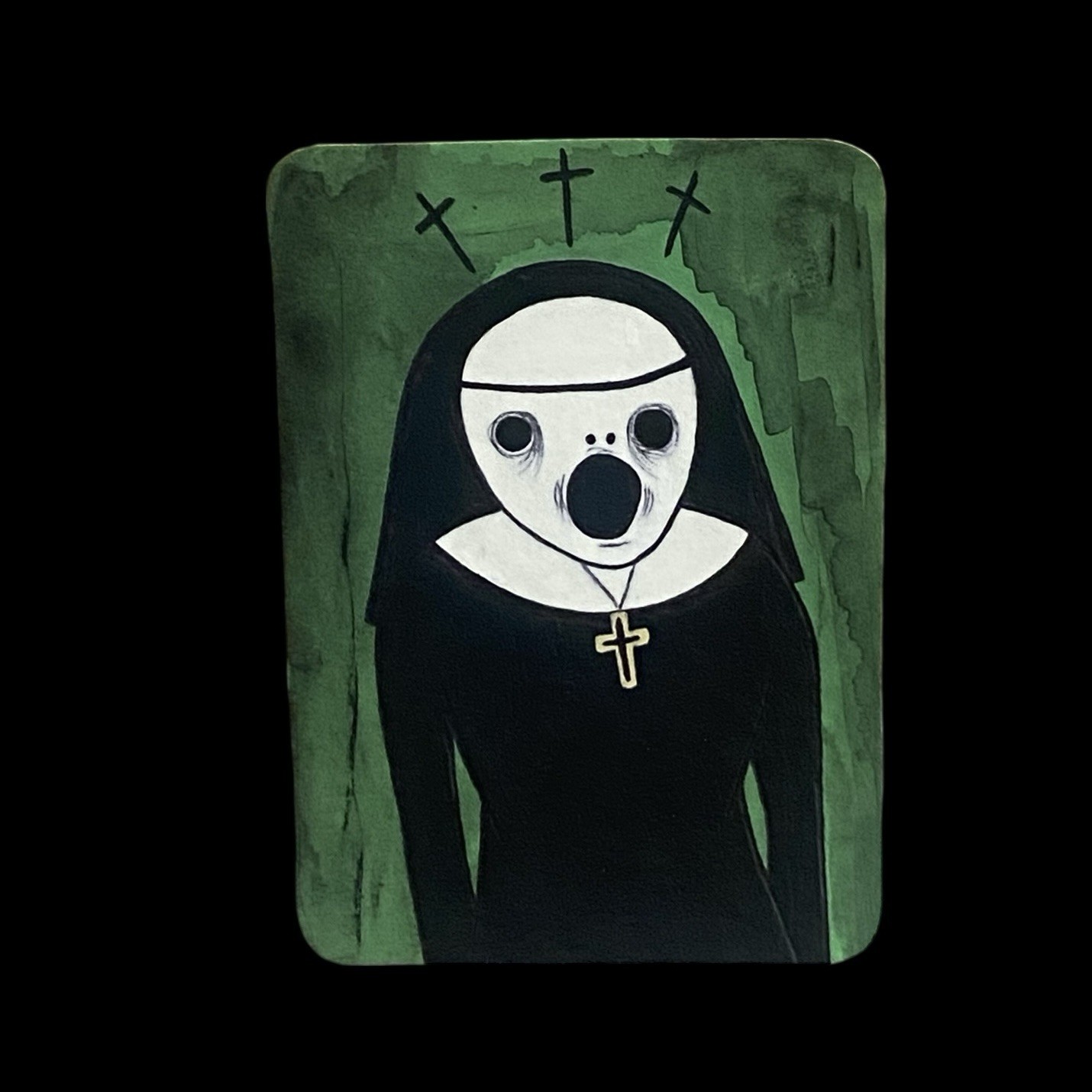 ACEO Mini Original Painting Ghost Skull Nun #5 Small Goth art Gothic Horror
