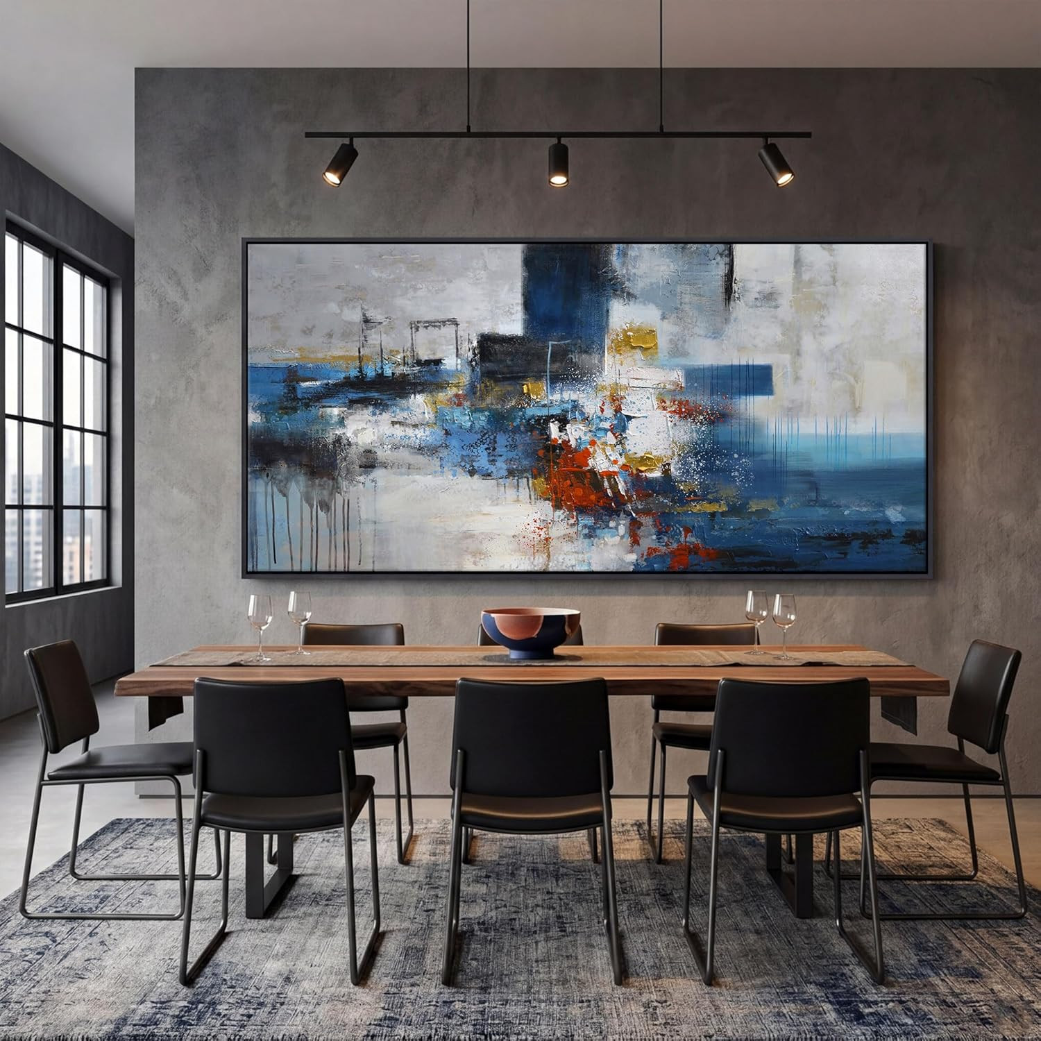 Extra Large Blue Abstract Canvas Art for Modern Living Room 29x58IN