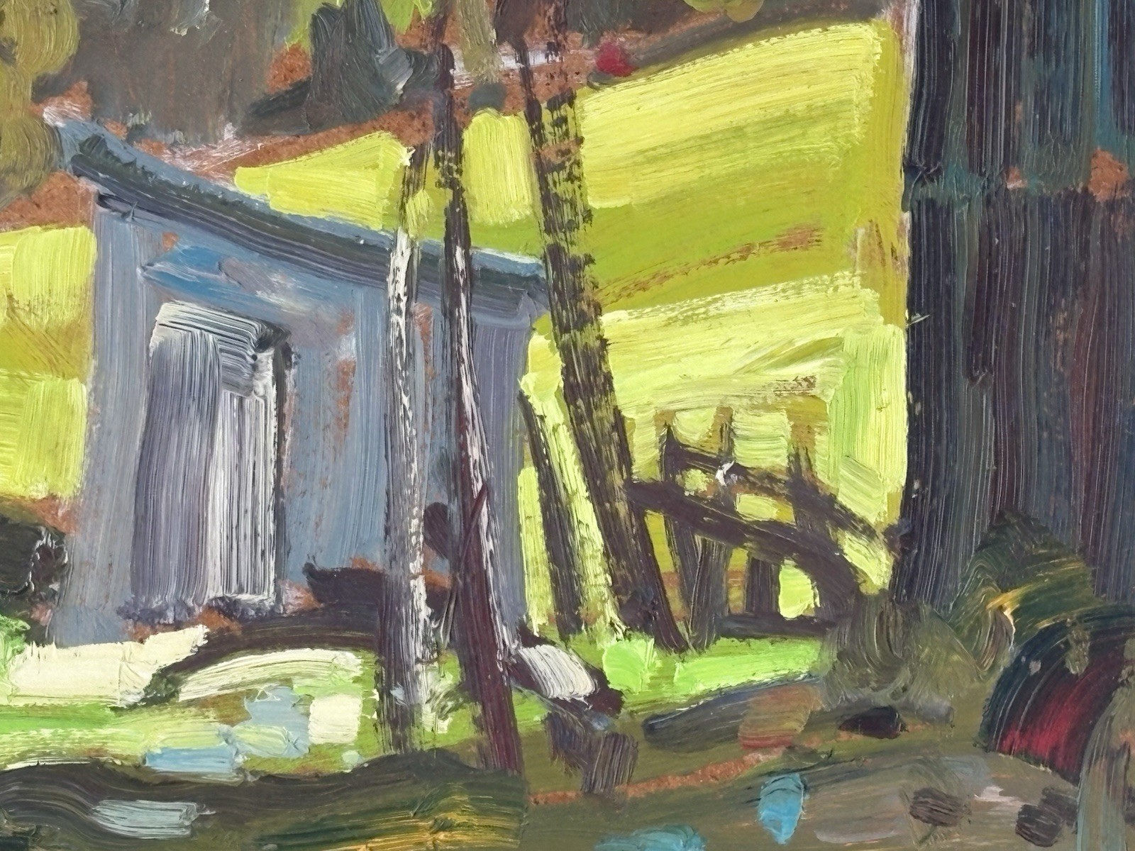 Tableau Bruno Cote, ( 1940-2010 ). Huile sur panneau signée, 12×16 pouces.