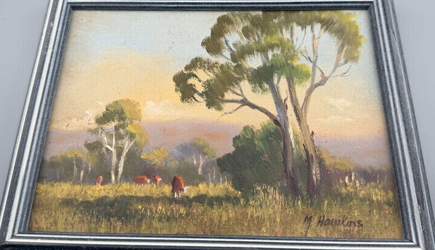 Vintage Landscape Paintings Signed Australian Cattle Countryside1984 Framed