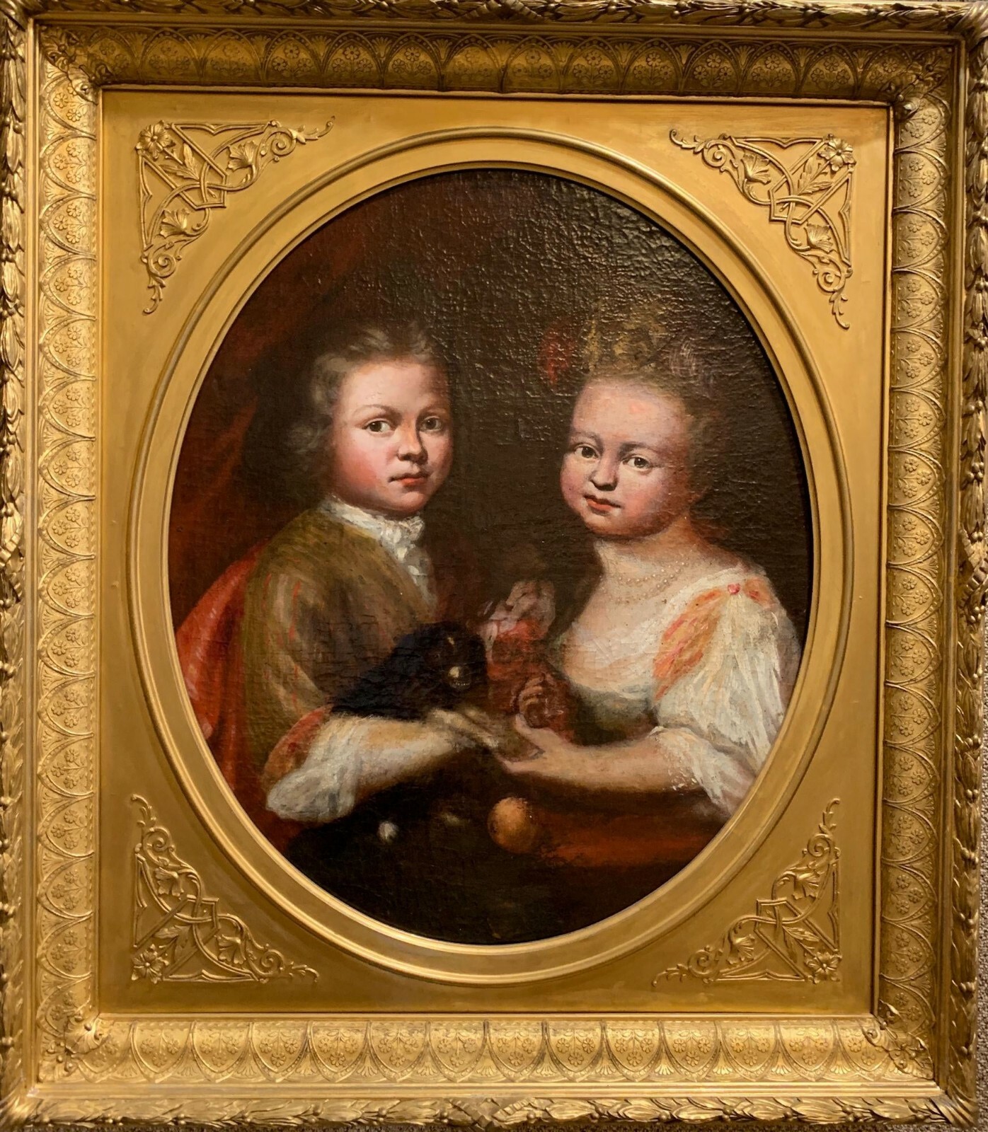 MUSEUM ACQUIRED 18th C Antique Portrait Painting of Boy and Girl, c 1720