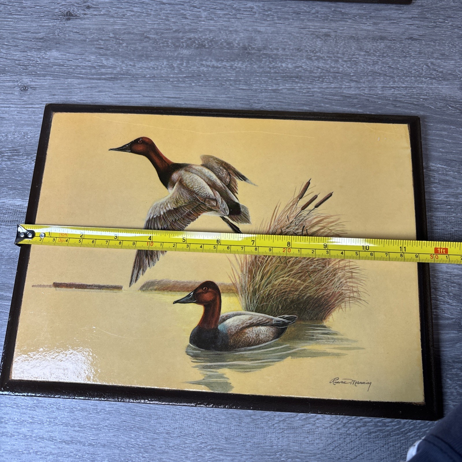 Vintage Ruane Manning Signed Ducks Wood Glazed 12×9 Nature USA 70’s MCM Decor NY