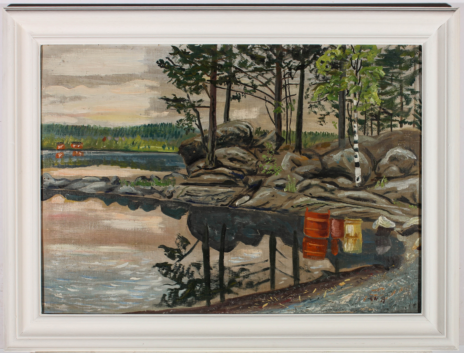 V.W – Framed 1929 Oil, Scandinavian Landscape