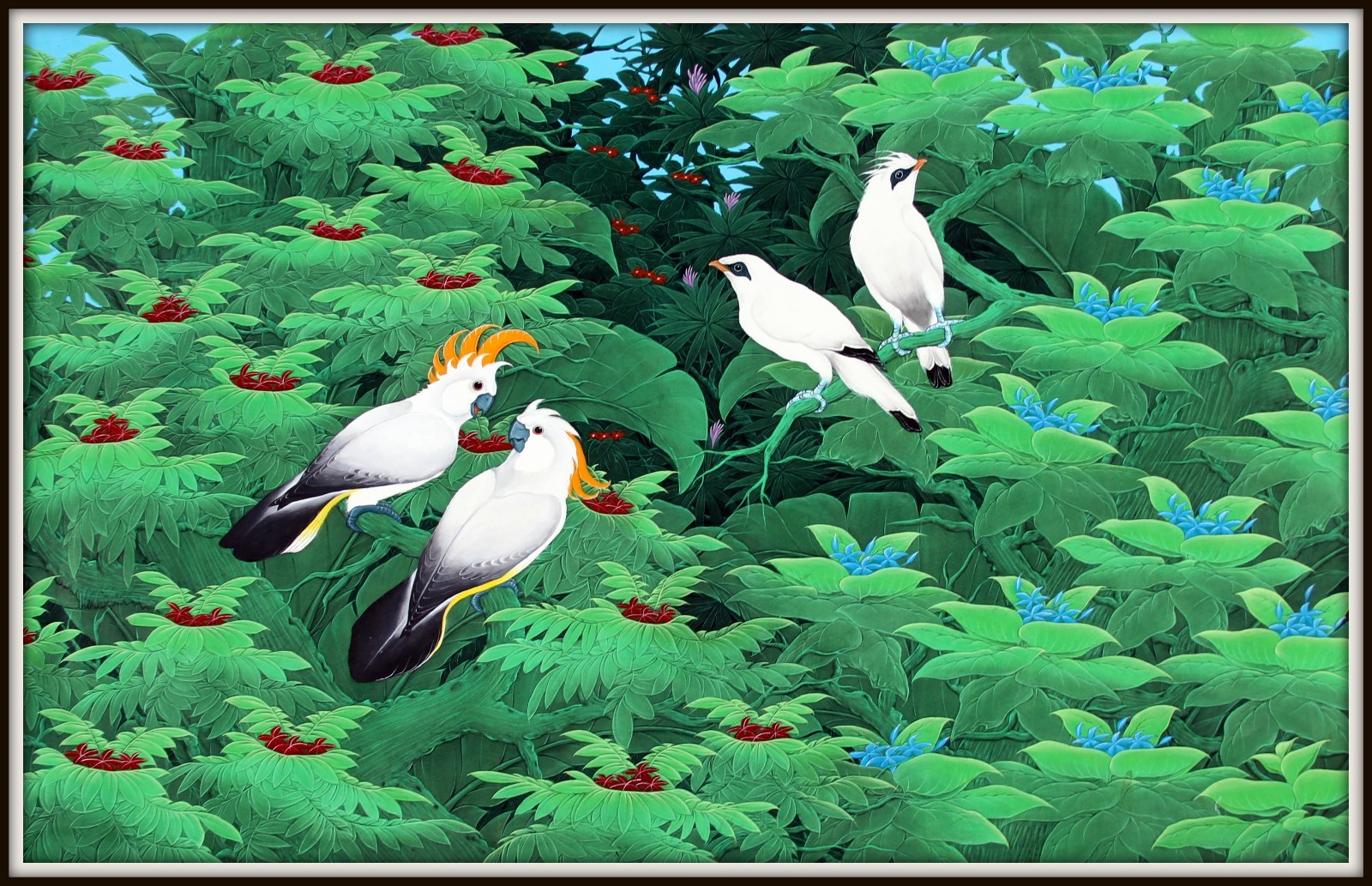 «Original Balinese Painting «Together in the Jungle» AWESOME (52.5″ W x 33″ H)