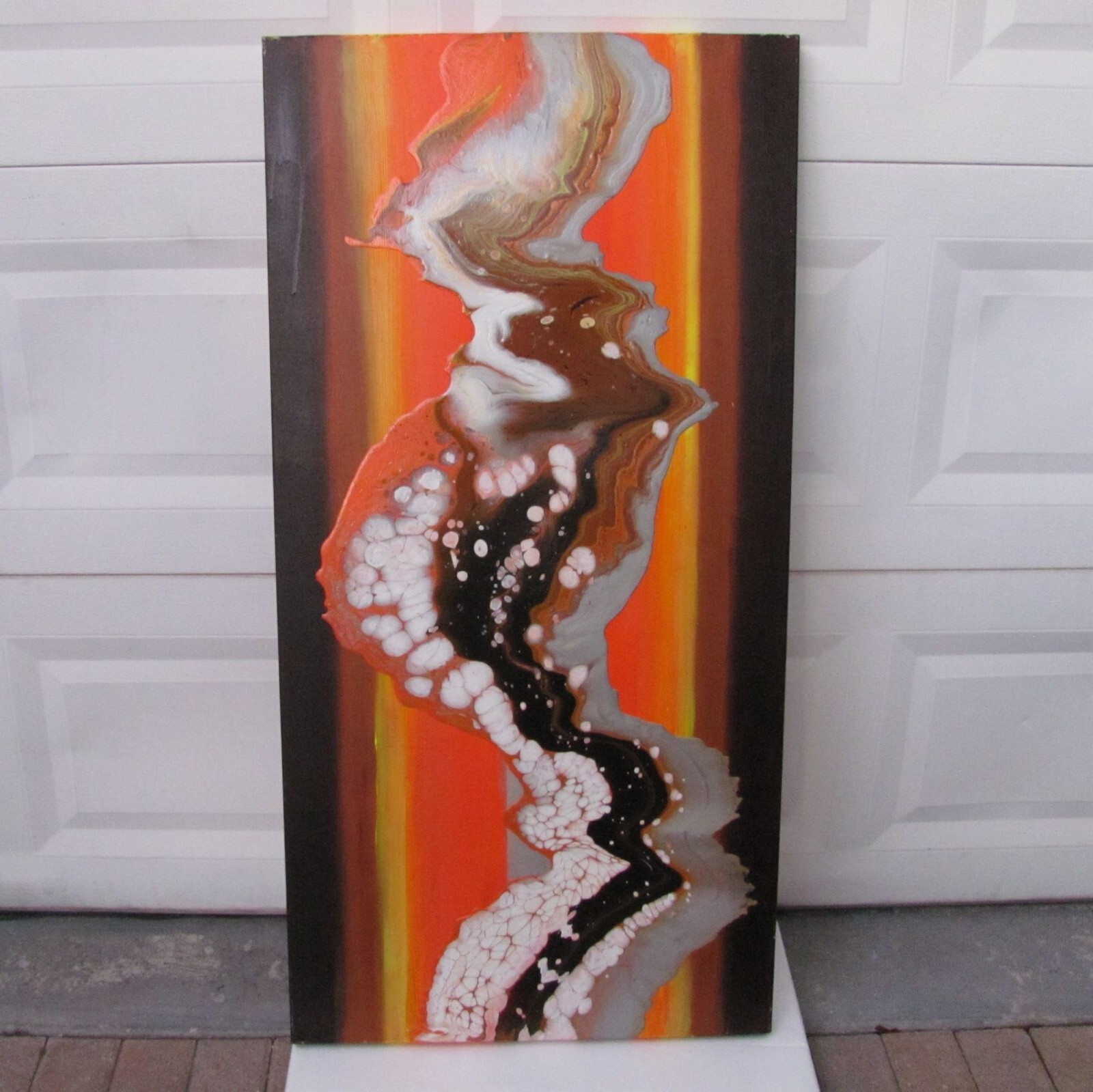 ORIGINAL FLUID ABSTRACT LARGE SUNSET SIGNED BY DEZ ACRYLIC PAINTING MULTI COLOR