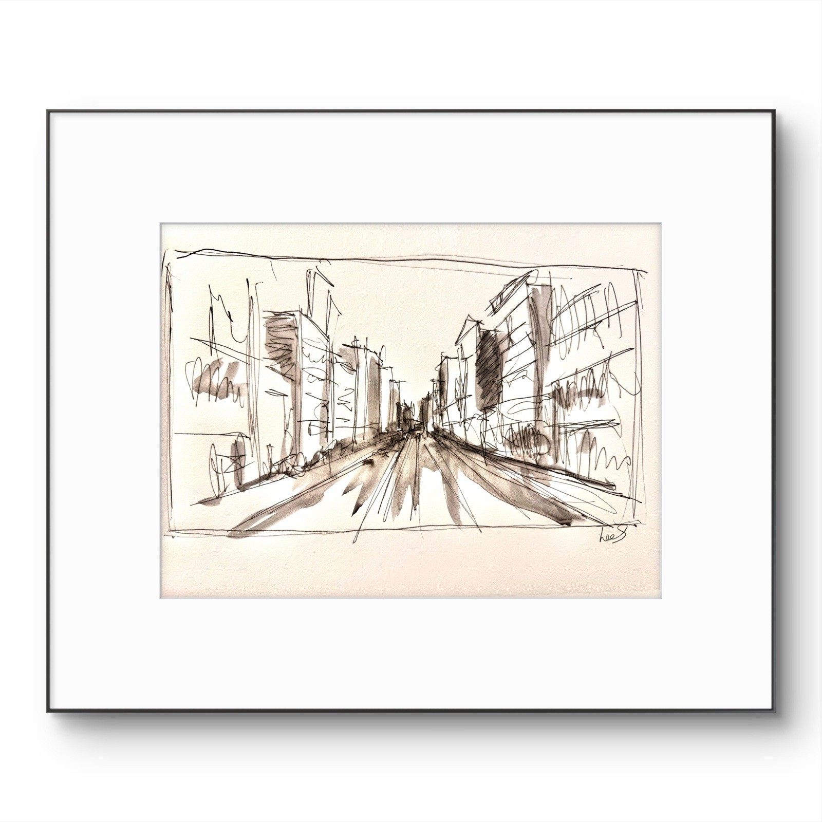 Original Abstract Expressionism 9×12 City Paper Art Ink Handmade Signed 19