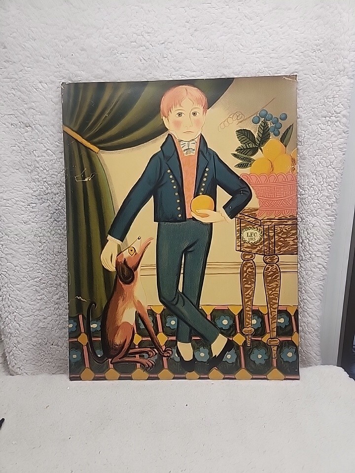 Shabby Chic Vintage Americana Art Litho Boy and His Dog Reproduction