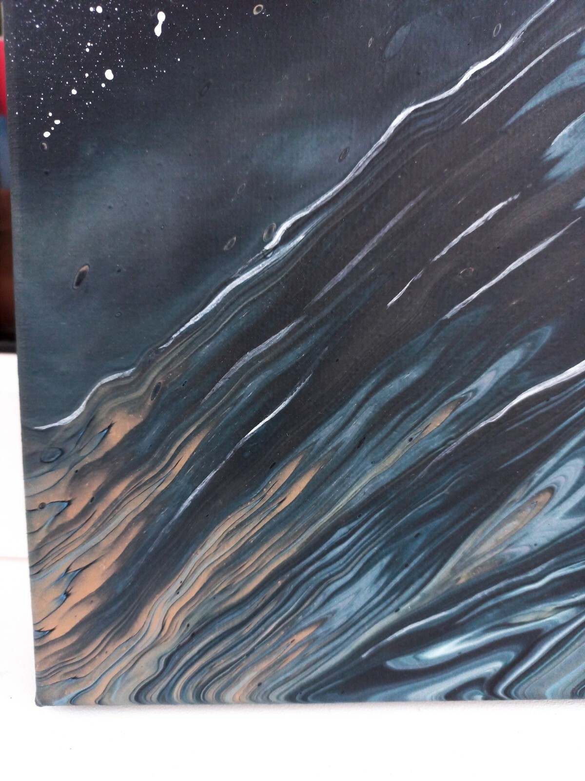 Midnight Ocean Wave Art Deep Teal Calm Coastal Night Original Painting, 10×10