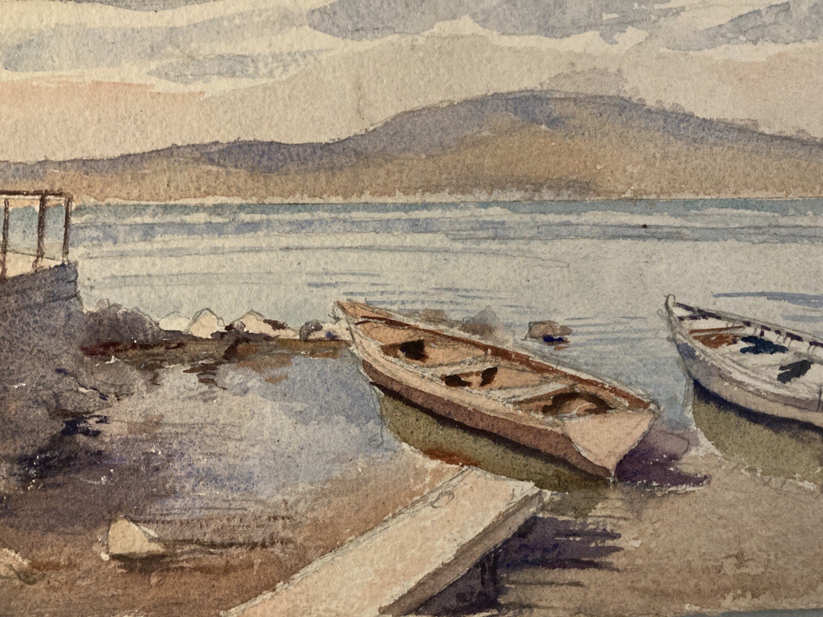 Very beautiful watercolor Sea Marine 1920 Boat to identify Mediterranean? Sete?