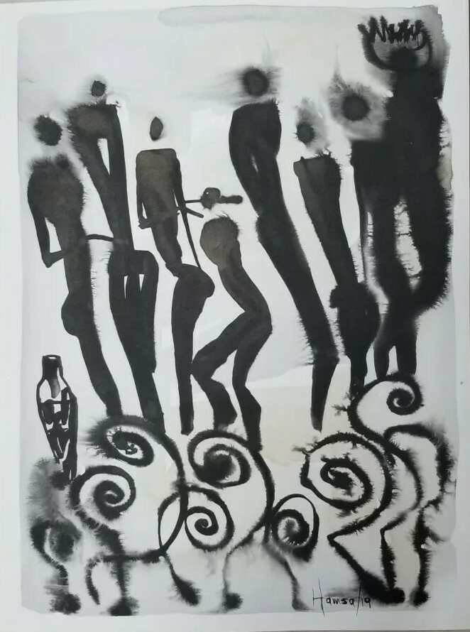 India ink and coffe on artist paper by H. Garcia Modern Impressionism Original.