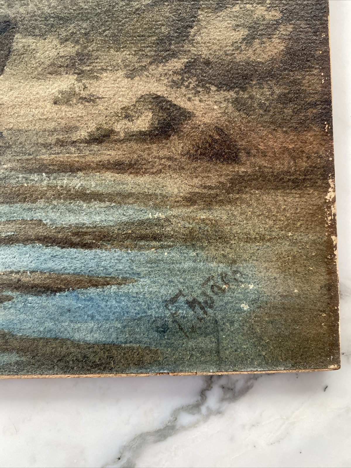 Handsome circa 1880 signed Dutch Moonscape Watercolor painting, Luminist Canal