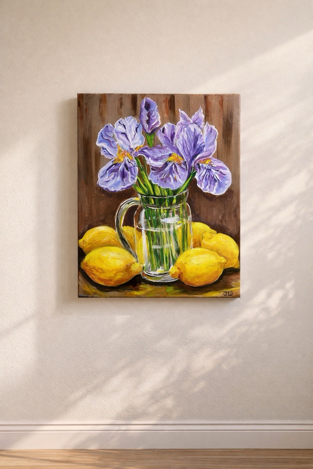 Iris & Lemon Still Life Painting 16×20 Acrylic Floral Art