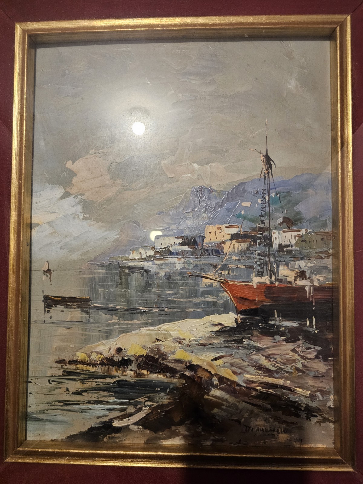 Original Vintage Oil Painting Dimitrios Darzentas Harbor Scene Seascape
