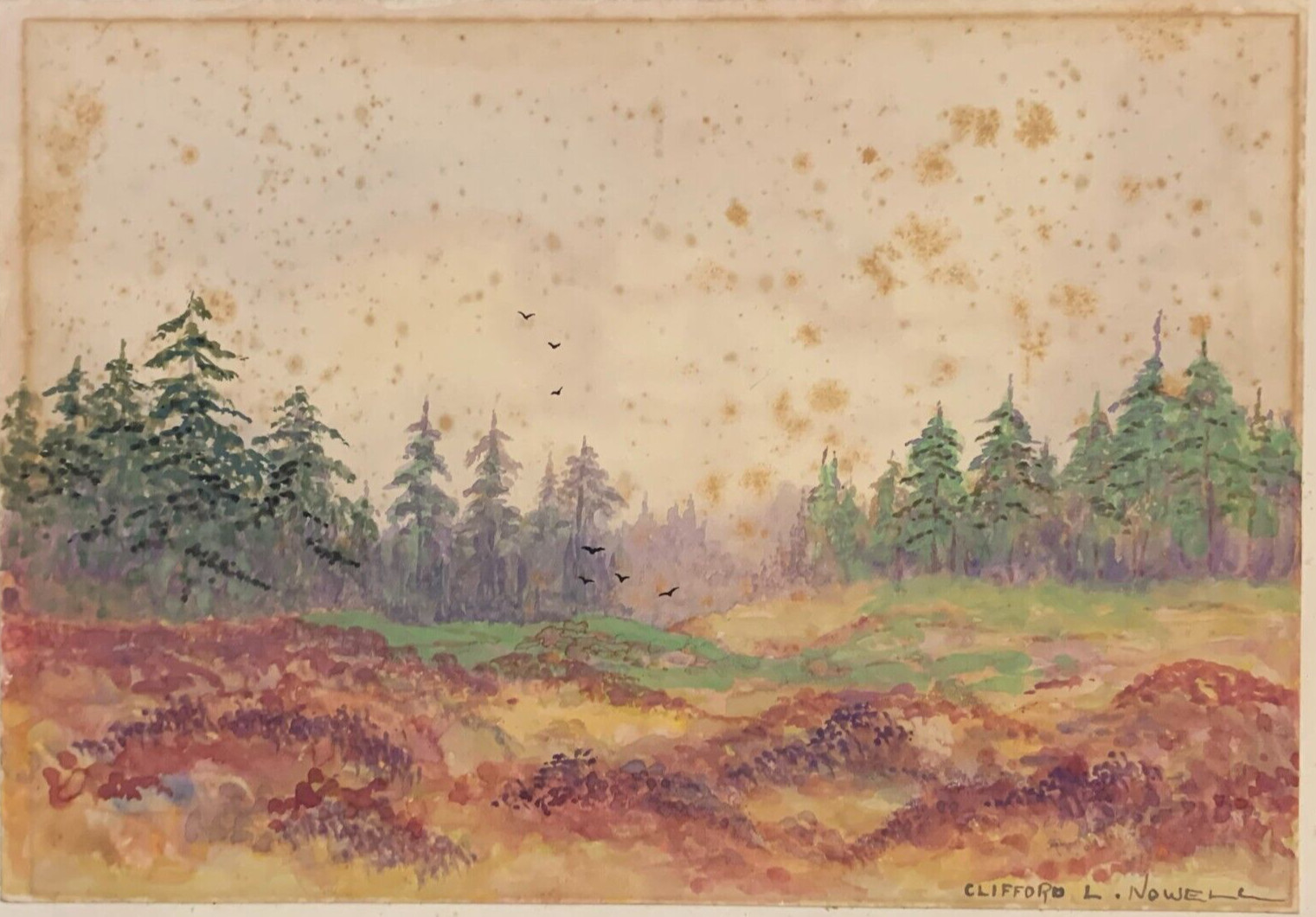 Original Signed Painting 1920s Landscape Signed Clifford L Nowell United Kingdom