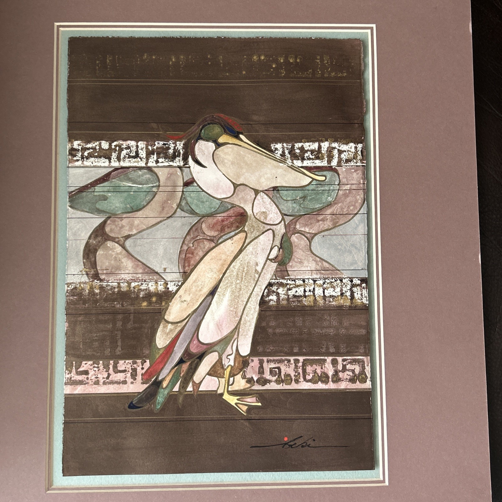 Beki Killorin Vintage Original Watercolor Abstract Pelican Painting Signed RARE