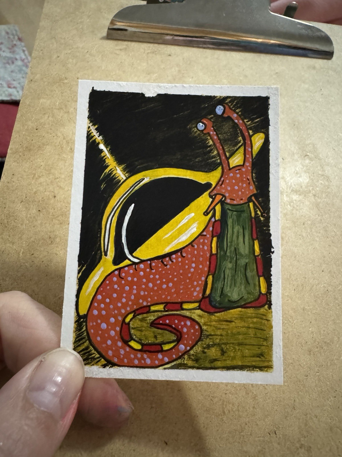 ACEO Original Actually Handmade Acrylic Cute Snail Planet Trading Art Card